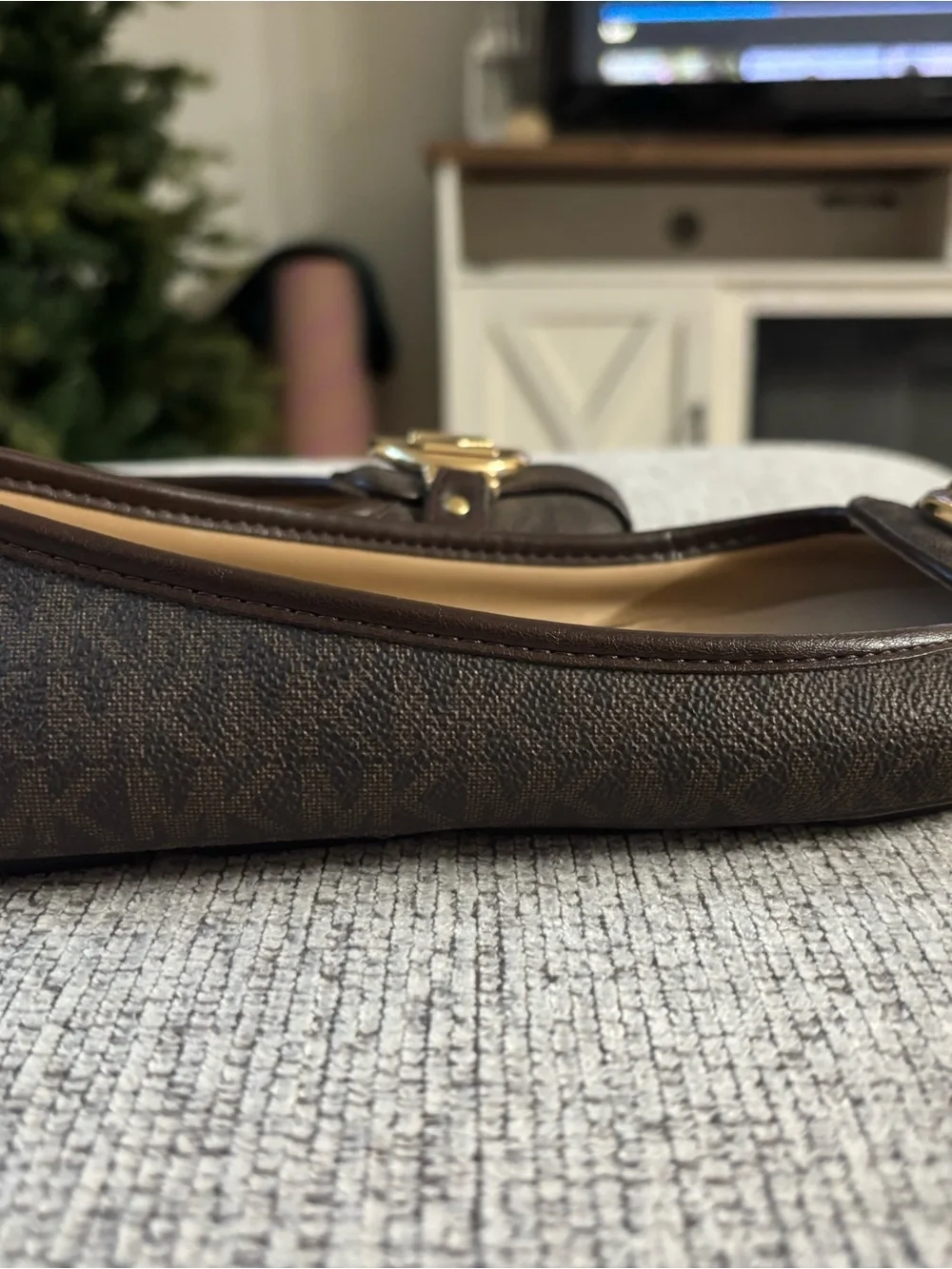 Michael Kors Dark Brown Leather Logo-Emblem Ballet Flats